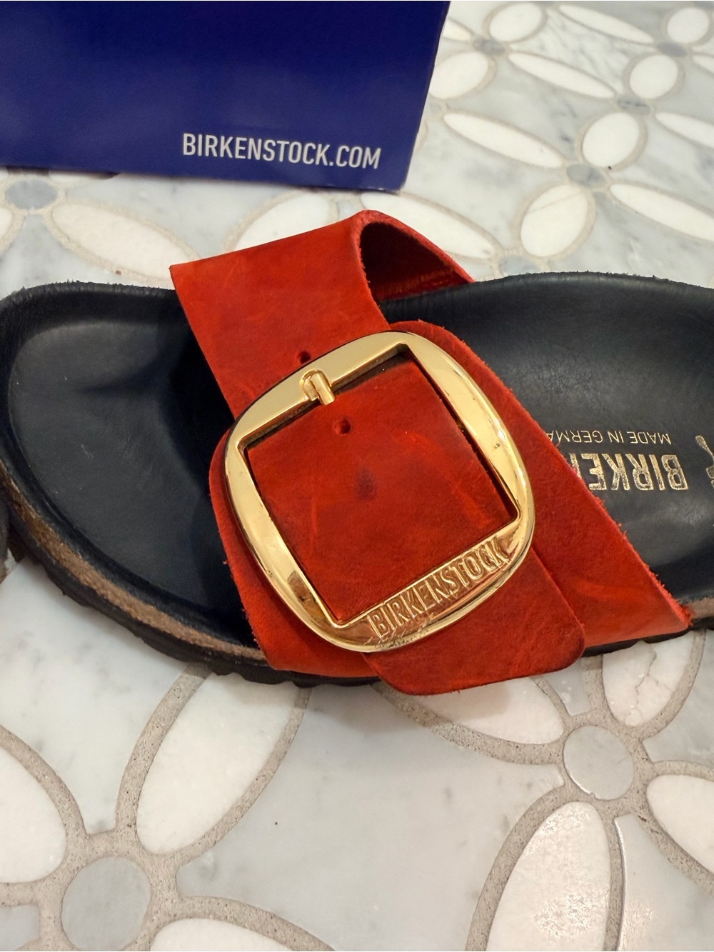 Birkenstock Madrid Big Buckle Sandals Crimson Red Oiled Leather Gold Narrow 38 - Picture 6 of 15